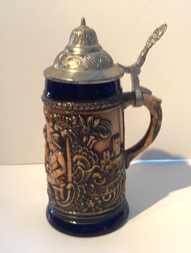 Antique gerz lidded beer stein - beer,