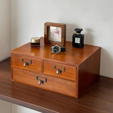 Wood Storage Box Organizer Desktop Vintage Apothecary Cabinet Chest of 3 Drawers
