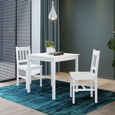 Solid Wooden Classic Dining Table and 2 Chairs Set White Kitchen Home Furniture
