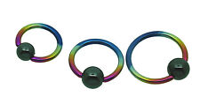 Rainbow Titanium Ball Closure Ring with Haematite clip in Ball BCRs