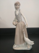 Lladro Country Girl Feeding Duck / goose 24cm High