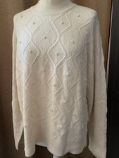 CREAM THIN KNIT PEARL DETAIL JUMPER BY AFIBEL OVERSIZE LONG SLEEVE
