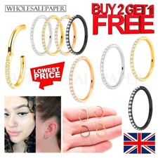 Tragus Ring Helix Cartilage Fitted Snug Very Small Rhinestone Diamante Hoop Nose