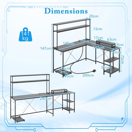 Gainoom shaped gaming desk - l-shaped,