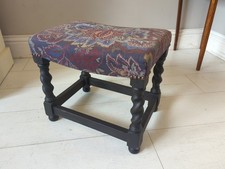 Oak Footstool Barley Twist Legs Curved Seat Antique FREE POSTAGE 