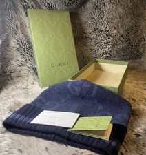 Mens Gucci Beanie Hat (Blue) Size Medium (Brand New with Tags)