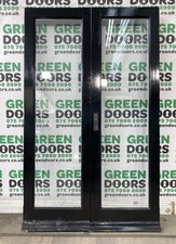 WOODEN FRENCH DOORS EXTERNAL DOUBLE GLAZED USED THIN EXTERNAL USED BLACK BROWN