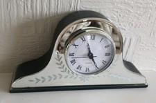 Battery Operated Quartz Mantel Clock,  Etched Mirror Finish. Napoleon Hat Shaped