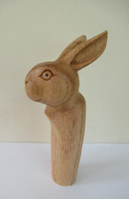 WOODEN CARVED  HARE HEAD