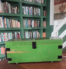 Vintage Green Painted Wooden Tool Chest / Storage Box / Trunk 