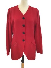 Jacques Vert Vintage Pure New Wool Lightweight Red Smart Jacket Blazer Size 14