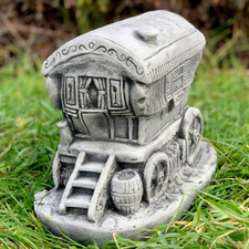 Country wagon figurine Concrete stagecoach sculpture Stone wheeled house statue