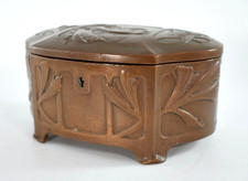 ANTIQUE ART NOUVEAU BRONZE MAIDEN JEWELLERY CASKET STORAGE BOX c1900