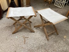 Vintage Wooden Frame with Beige Canvas Seat Folding Stool x 2