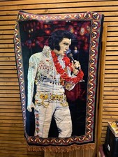 Elvis Presley 1985 Vintage Rare Wall Tapestry Hanging Decor Cloth Tassles Aloha