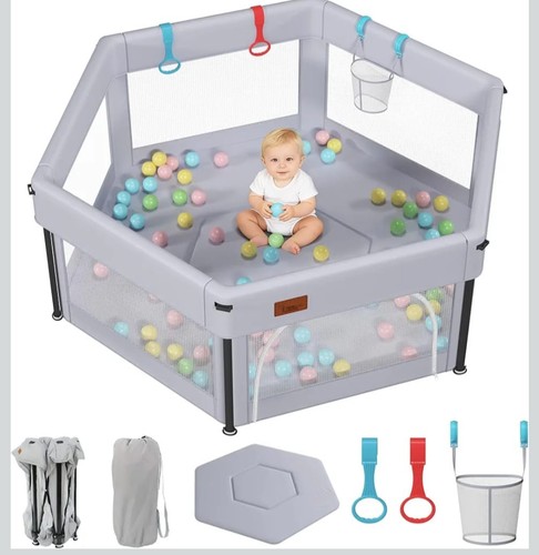 Eaq baby playpen foldable grey - baby,
