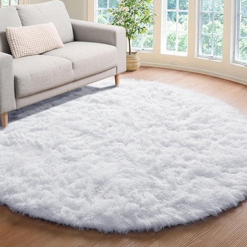 Round fluffy rugs large shaggy - rugs,