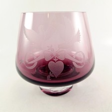 Vintage Caithness Amethyst Glass Footed Vase, Wedding, Anniversary, Dove Pattern