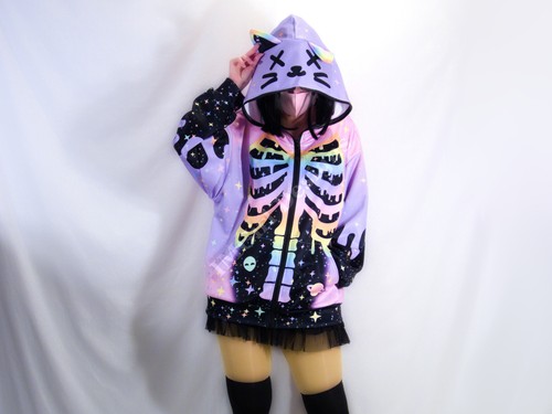 Rainbow skeleton cat ear - rainbow,