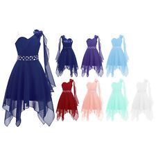 UK Girl Flower Junior Bridesmaid Dress Ruched Chiffon Wedding Evening Party Gown
