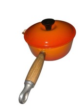 Volcanic Orange Cast Iron Saucepan 18cm Le Creuset Wooden Handle Read