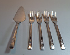 Cake Server & Forks Priestley & Moore EPNS  Sheffield Art Deco Style Christmas