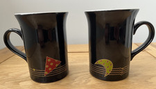 Pair 1980's Vintage Staffordshire Potteries Black  Mugs Retro Pop Rare
