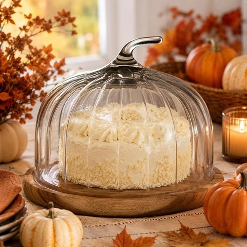 Pumpkin glass cake dome - glass, with