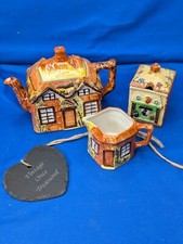 COTTAGE WARE House Shaped TEAPOT,  MILK JUG, SUGAR BOWL * Price Kensington VGC