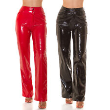 Flared Trousers Latex Look Shiny Wetlook Pants Straight Leg KouCla - Red & Black