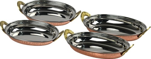 Copper oval dish serving - x4,