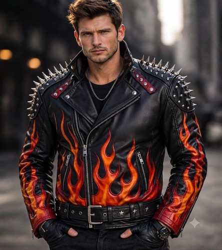 Men flame leather - flame, jacket