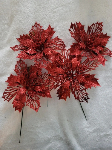 Red glitter poinsettia flower - red,