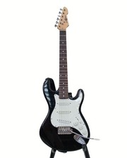 gear4music LA Electric 1/2 Guitar Black with Pedal Cable Mini Marshall Amp FLT