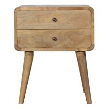 2 Drawer Curved Bedside Table Solid Mango Wood Oak Scandi Handmade Furniture