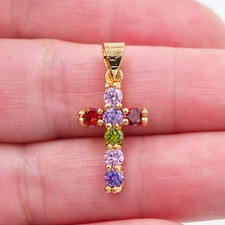 18K Yellow Gold Filled Women Fashion Multicolour Topaz Cross Pendant Jewelry