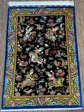 Silk Rug 2.5 x 4 Feet Hand knotted New Hunting Carpet 800+ KPSI