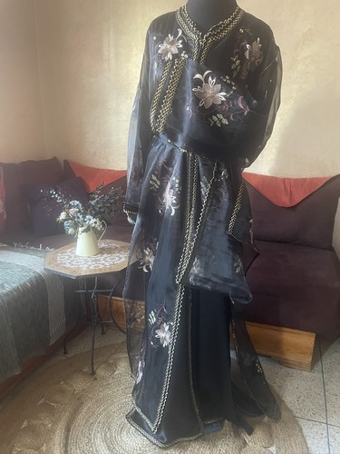 Black chiffon embroidered