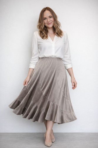 Damart taupe midi skirt 12 - damart,