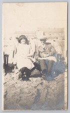 RPPC Edwardian Couple in Deck Chairs on Beach Seaside Social History c.1910s