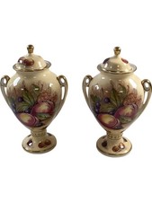 Pair Aynsley Decorative Ceramic Jars with Lids Floral Design Vintage Collectable