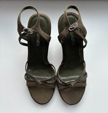 New Women's Khaki Canvas Bright Floral Wedged Heel Strappy Straps Sandals Size 6