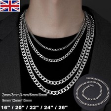 Mens Chain Necklace Silver Hip Hop Thick Stainless Steel Cuban Curb Link 2-15mm