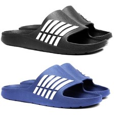 MENS SLIP ON SLIDERS BEACH MULES HOILDAY POOL SHOWER STRIPE SUMMERS SANDALS SIZE