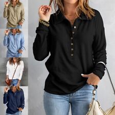 Womens Polo Shirts Long Sleeve Tunic Blouse Ladies Loose Pullover Tee Fall Tops