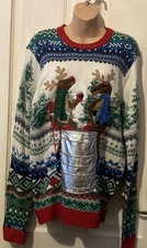 Blizzard Bay Ugly Festive Reindeers Multi White Christmas Jumper Fits Sizes10/12