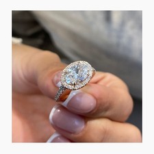 Diamond Engagement Ring Oval Halo VS1 F IGI Certified 2.65C 14K Rose Solid Gold