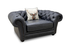 Fabb 'Savannah' Blue Cuddler Chair Single Armchair Snuggle Chesterfield Arm NEW