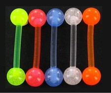 Set of 5 - Flexi Tongue Bars (12mm Length with 5mm Balls) - Glow in the Dark 