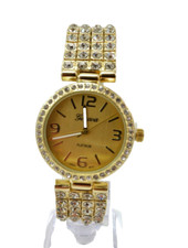 Gold Plated Women's Geneva Costume Bracelet Wrist Watch Bling Bling